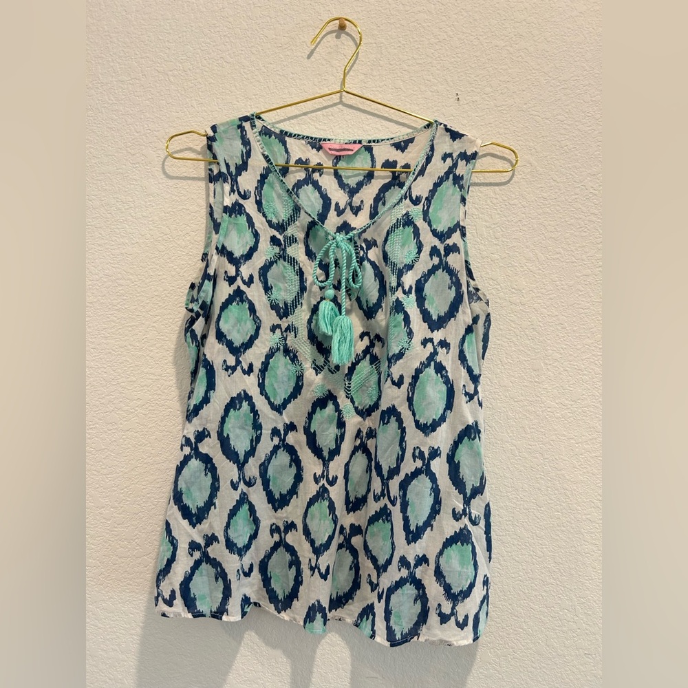 Lilly Pulitzer Lauren Top Hook Me In Blue Green Abstract Sleeveless tank blouse